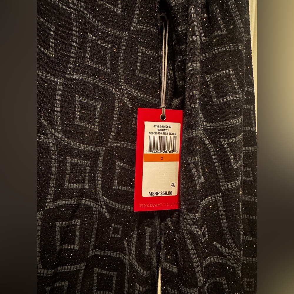 Vince Camuto Black and Silver Geometric Sparkle Blouse